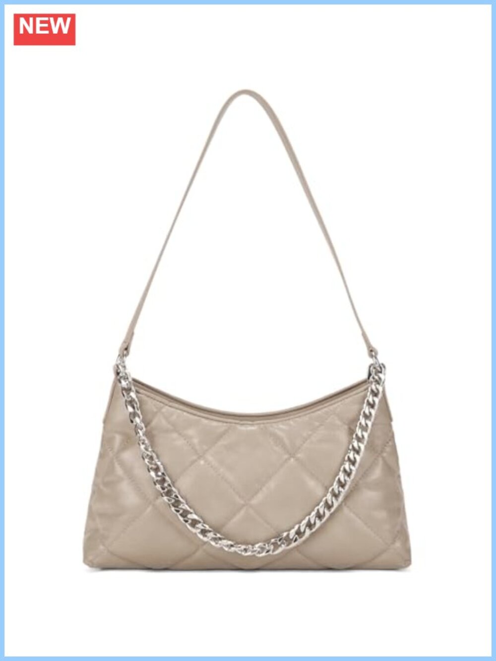 Quilted Vegan PU Leather Shoulder Bag with Chain Strap